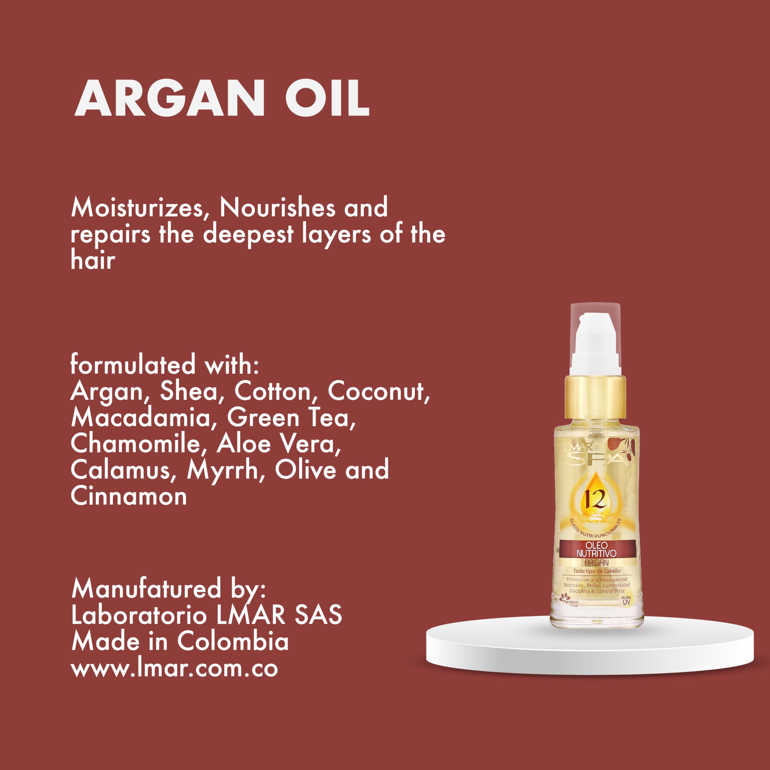 L'MAR Nutritive Argan Oil Hair Treatment with 12 Natural Oils Elixir for Softer and Healthier Hair